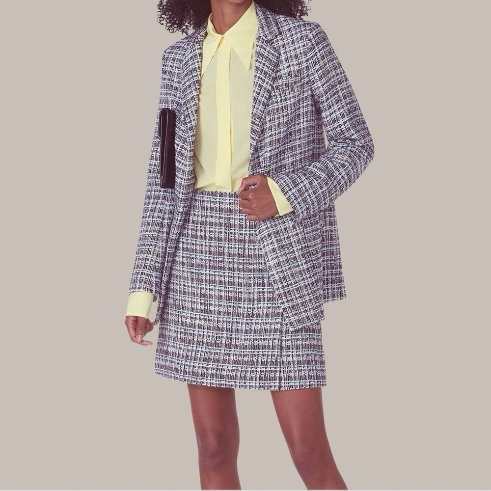 Adam Lippes Collection Navy Blue Tailored Classic Tweed Textured Blazer Size 2